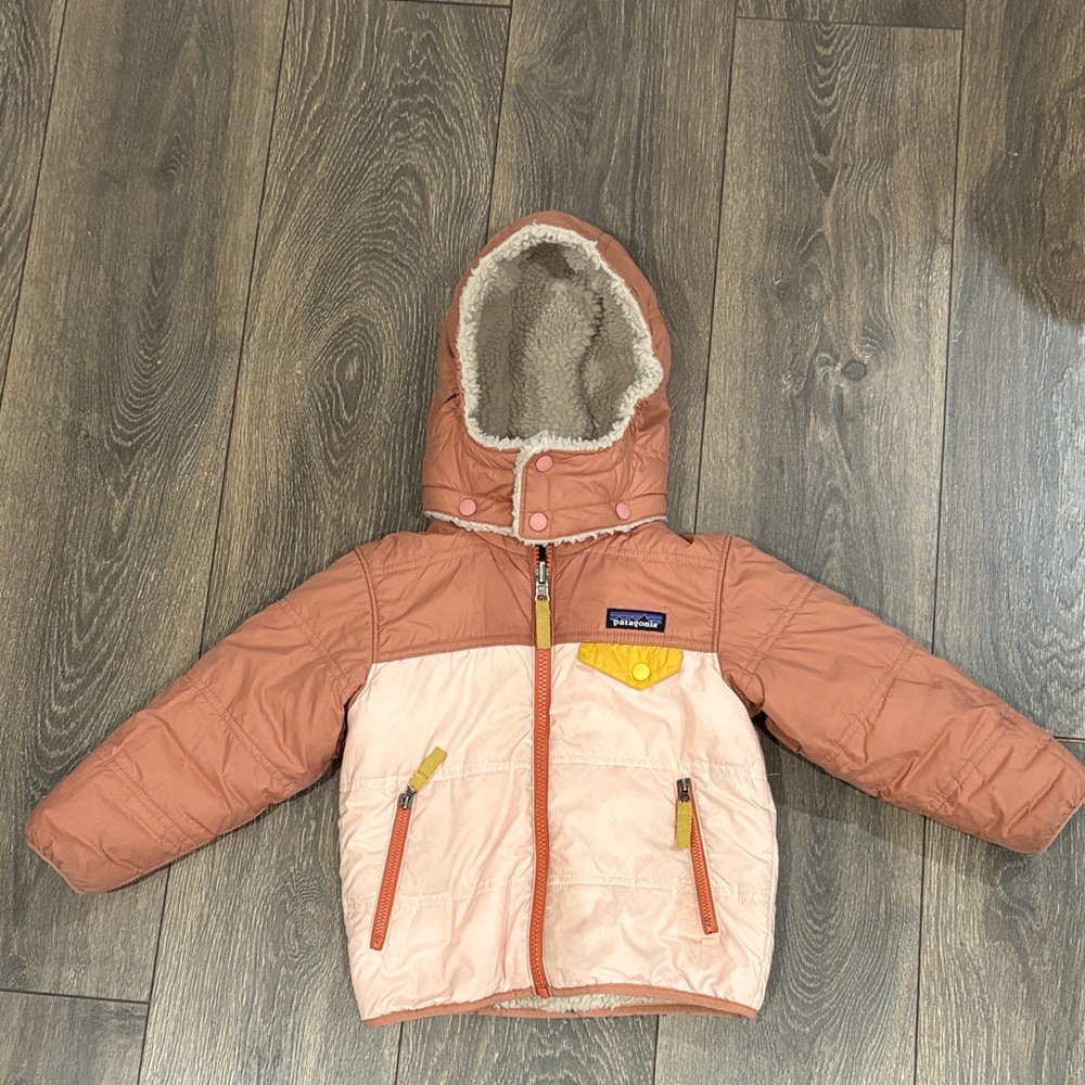 Reversible Kids Pink Hooded Jacket with Yellow Details